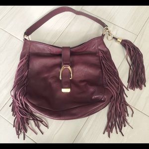 G.I.L.I Burgundy Leather Hobo Bag w/ Fringe